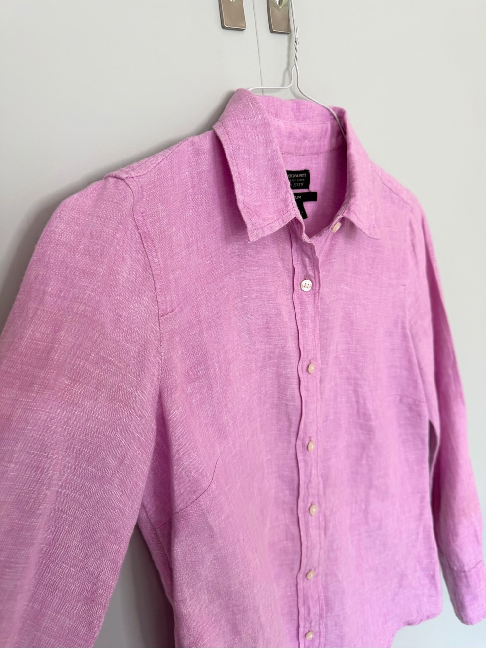 J.CREW Women’s Slim perfect shirt in Baird McNutt Irish linen in Pink L3026 - Picture 5 of 9
